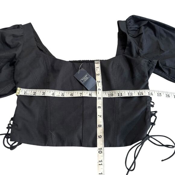 NEW Abercrombie & Fitch Puff Sleeve Lace Up Crop Top Black Size Medium - Picture 4 of 11